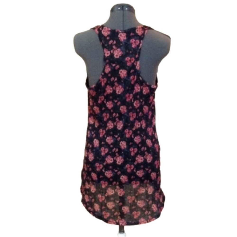 FREE PEOPLE Black w/ Pink Floral Print Long Tank Top Size S - Picture 4 of 6